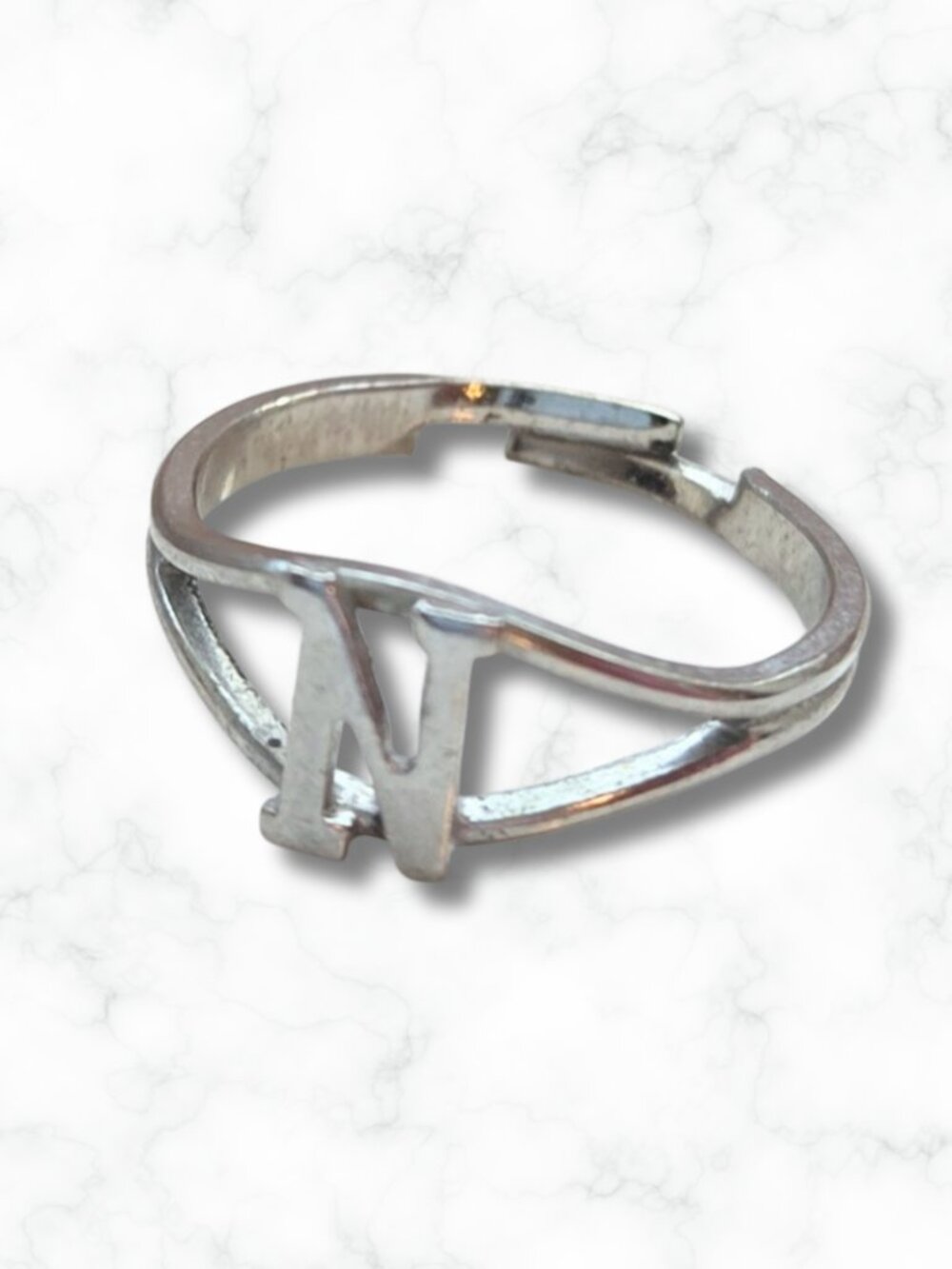 Monogram Letter N Silver-Tone Adjustable Ring